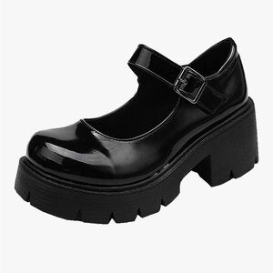 Chunky Mary Jane Platform Shoes - Black